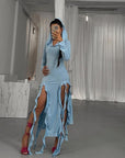 Fashionable Ruffled Long Sleeve Hooded Dress