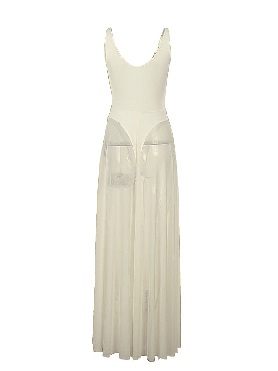 Elegant Long Dress with Sheer A-Line Design