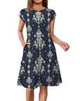 Fashionable Printed Dress with Cap Sleeves