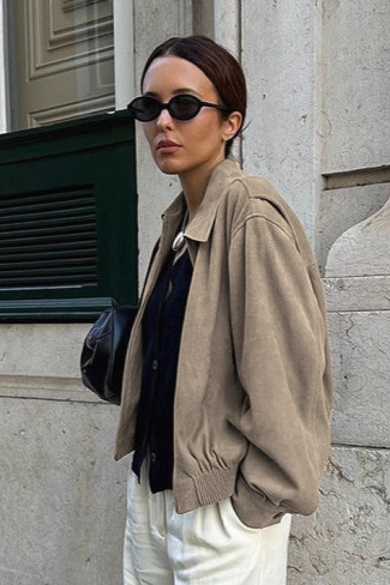 Suede Jacket for Women in Khaki