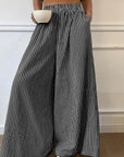 Trendy Striped Wide Leg Pants with Elastic Waist