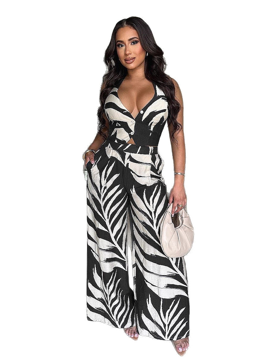 Stylish Women's Two-Piece Set with Wide Leg Pants