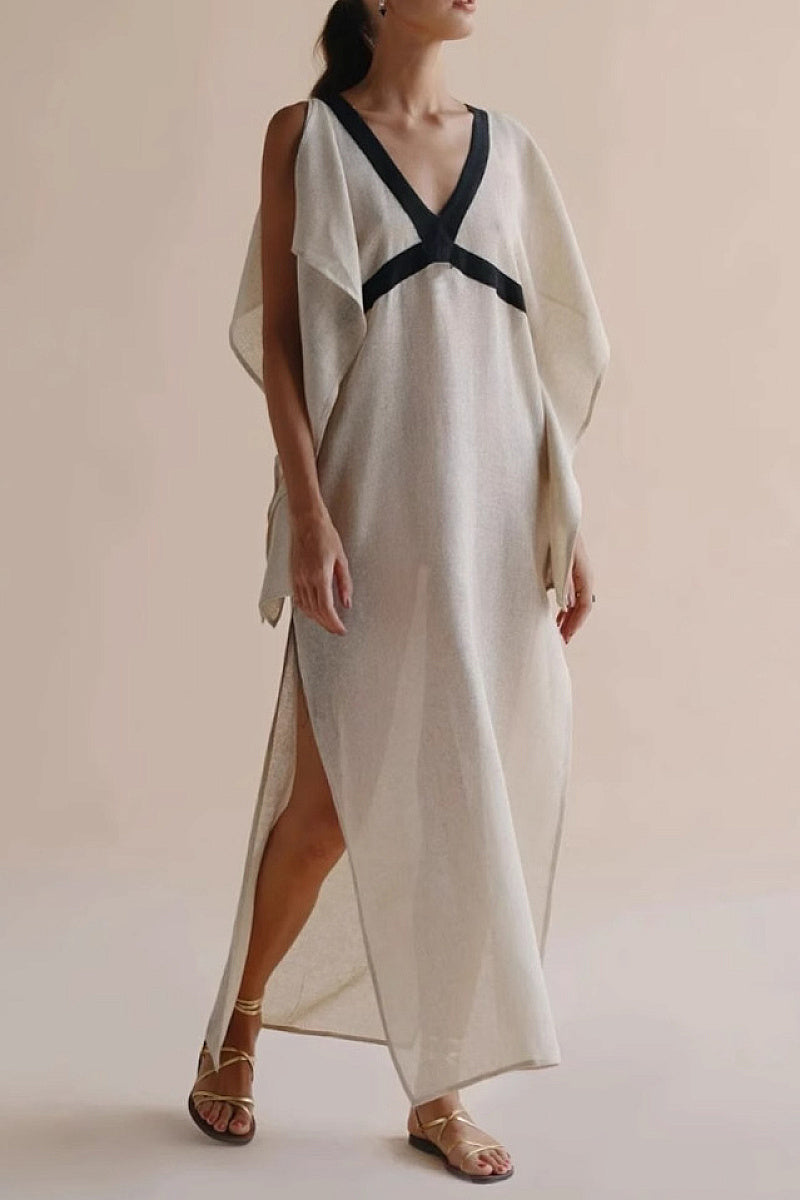 Vintage Casual Vacation Style V-Neck Long Dress