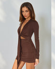 Knit Sexy Deep V Neck Long Sleeve Bodycon Dress
