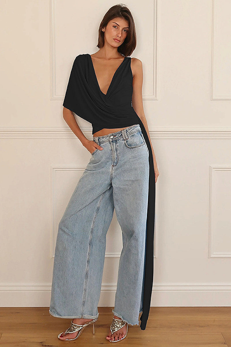 Fashionable Irregular Loose Deep V-Neck Top