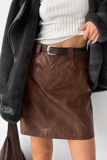 Cognac Faux-Leather Pencil Skirt