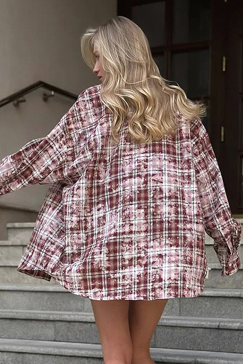 Vintage Plaid Oversized Long Sleeve Shirt