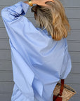 Blue Loose Long Sleeve Casual Shirt and Pants Set
