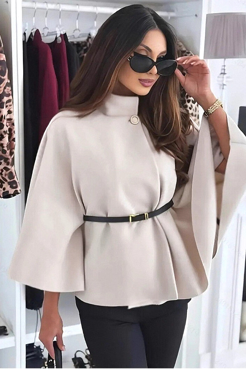 Elegant Winter Women's Cape Coat with Waist Tie