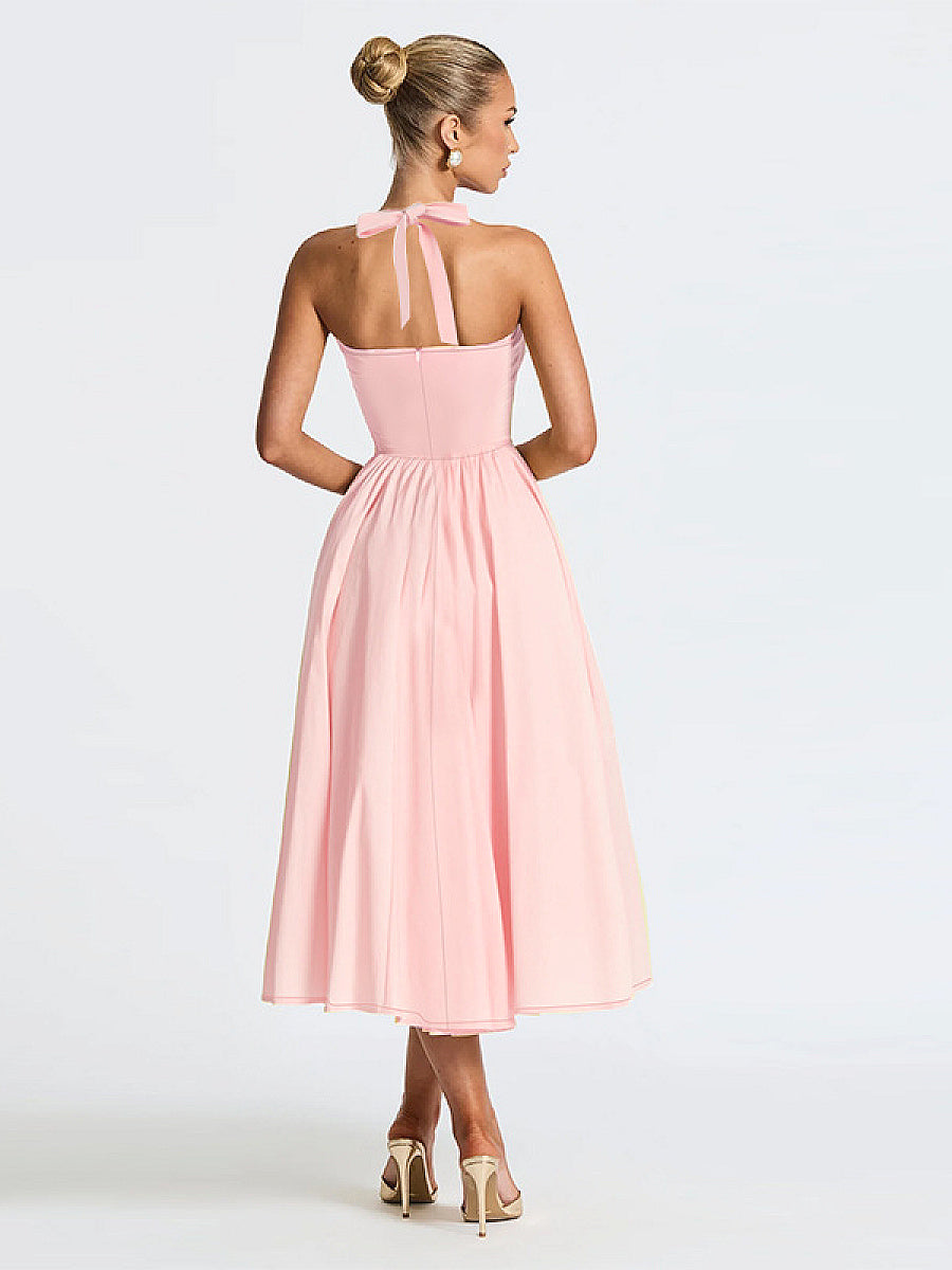 V-Neck A-Line Dress with Bow Detail