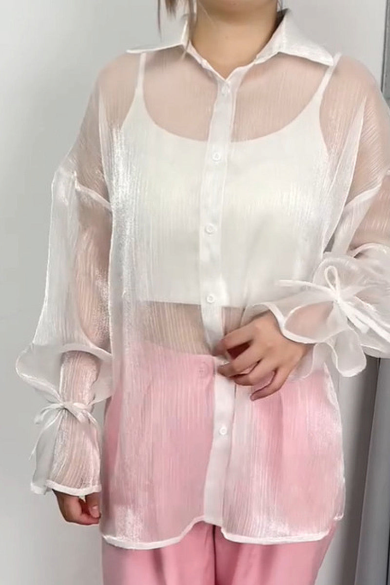 Fashionable Sheer Blouse with Puff Sleeves