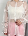 Fashionable Sheer Blouse with Puff Sleeves
