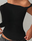 Trendy One-Shoulder Black Long Sleeve Top