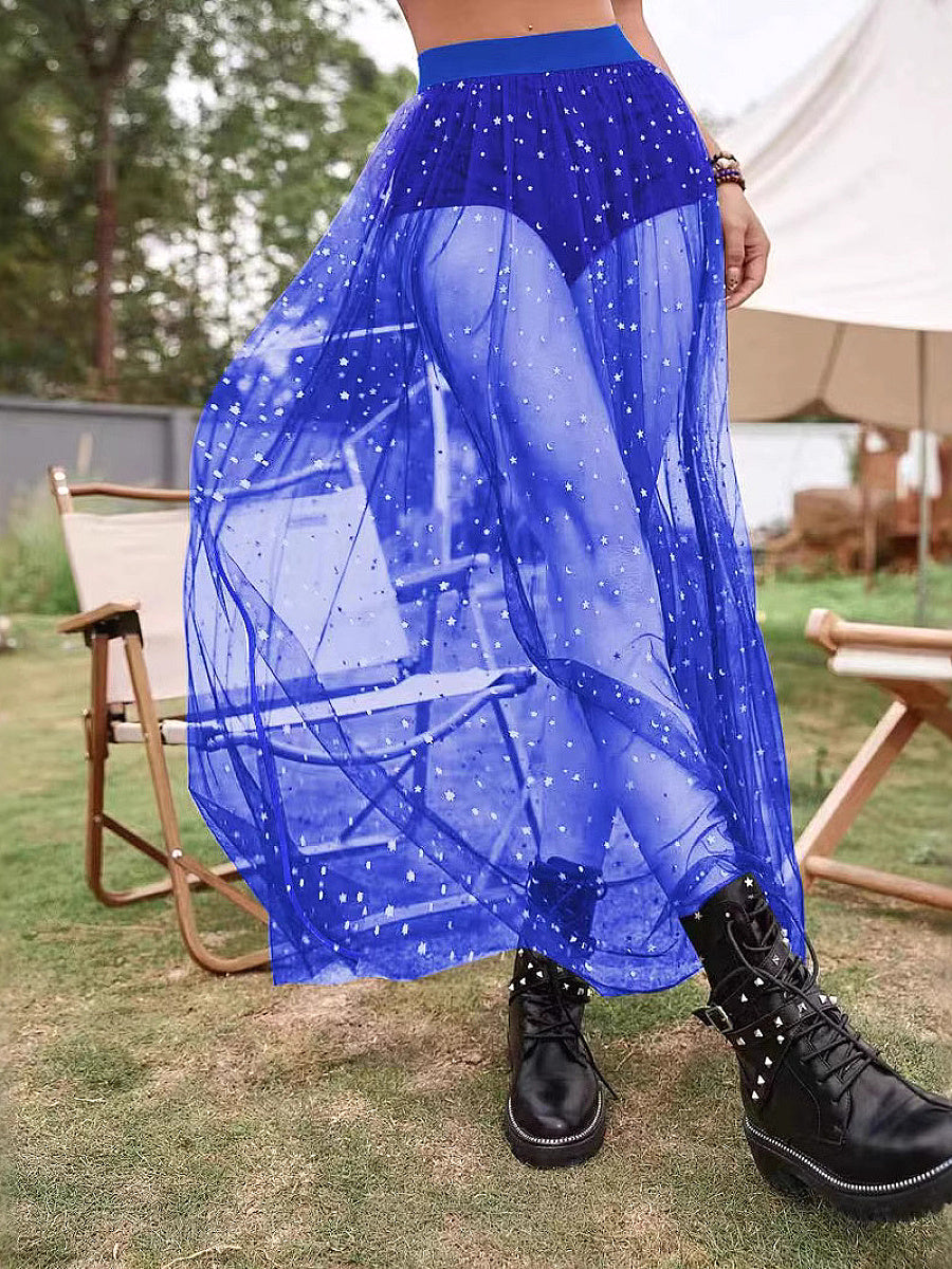 Sexy Sheer Pleated Skirt with Lace for Nightclub