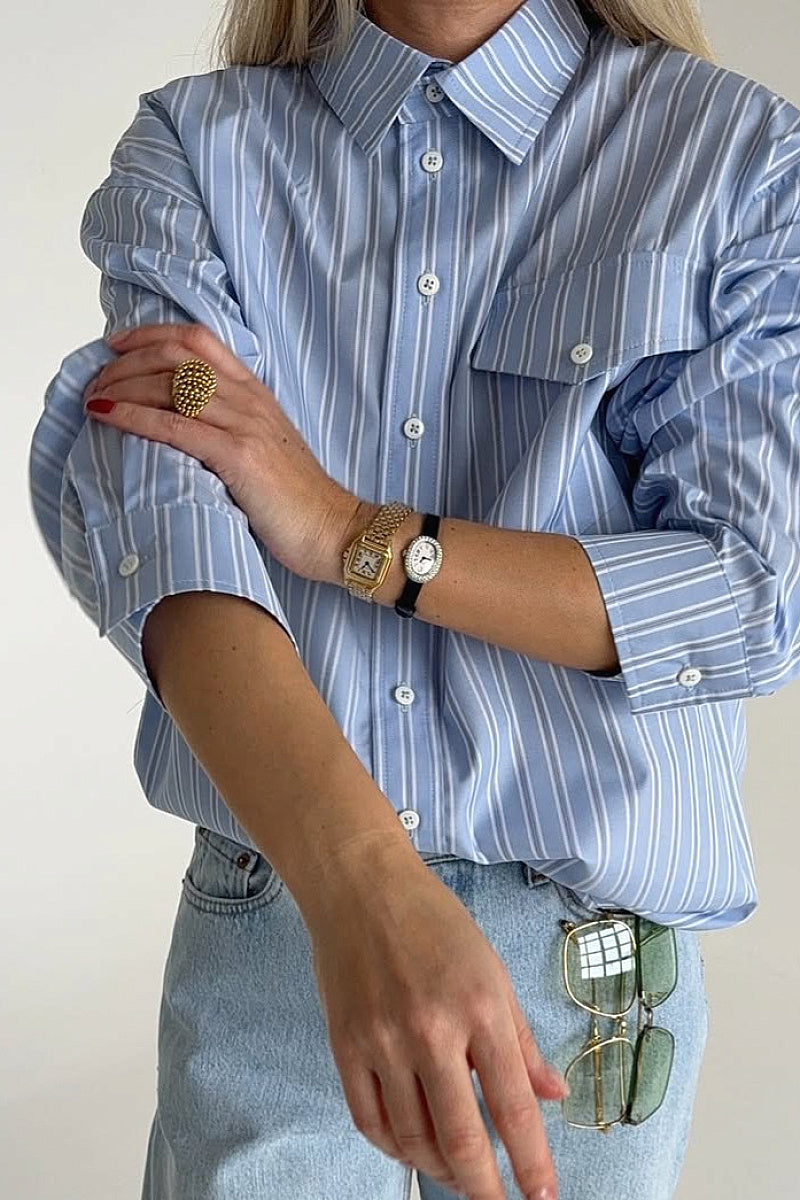 Autumn European and American Design Striped Shirt