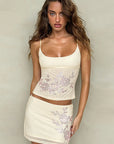 Stylish Casual Rhinestone Cami Top and Skirt Set