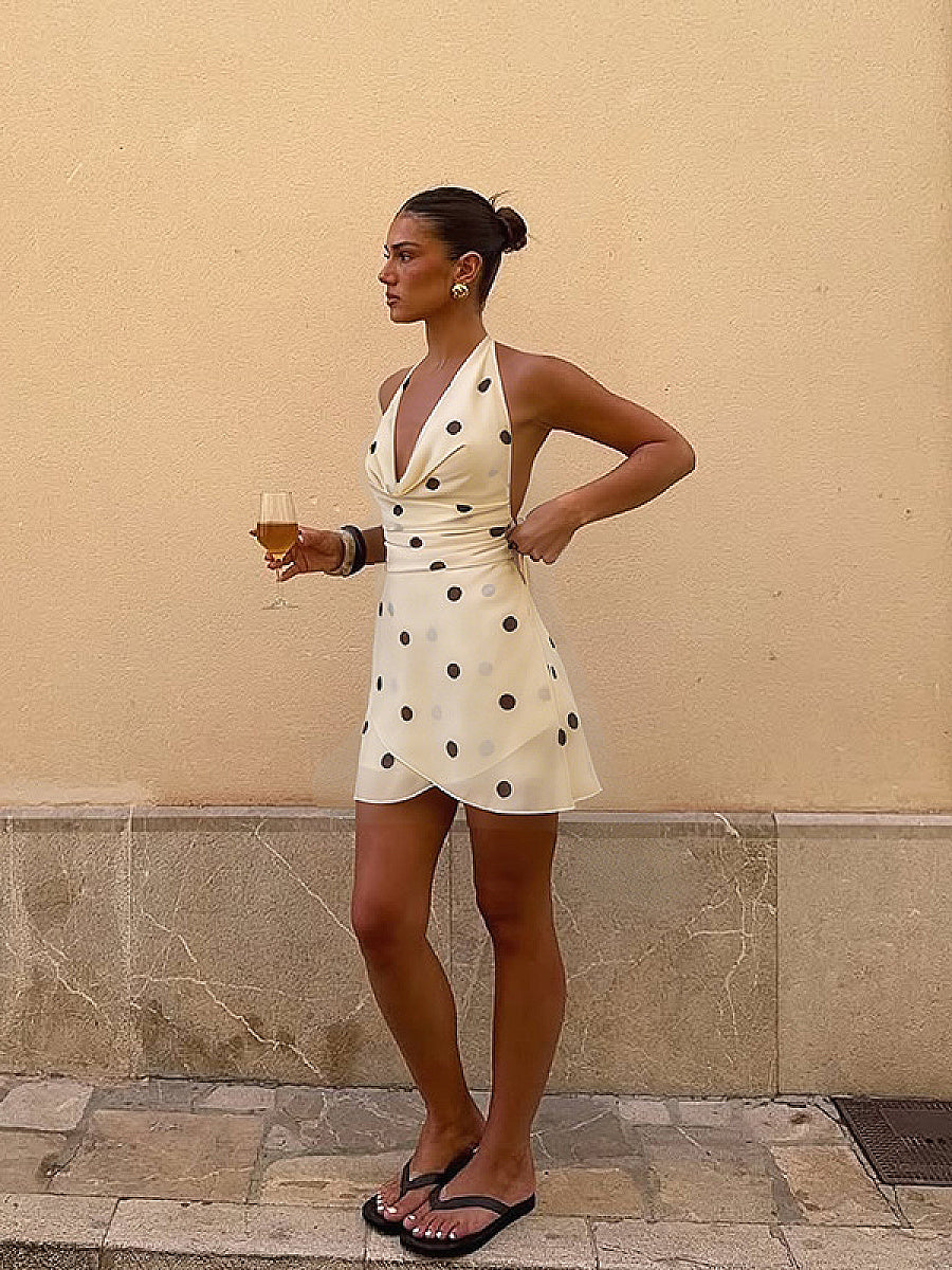 Vintage Style V-Neck Polka Dot Dress