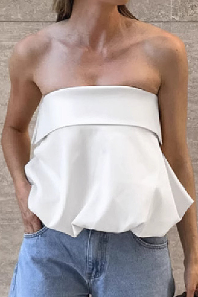 Summer European and American Style White Satin Strapless Top
