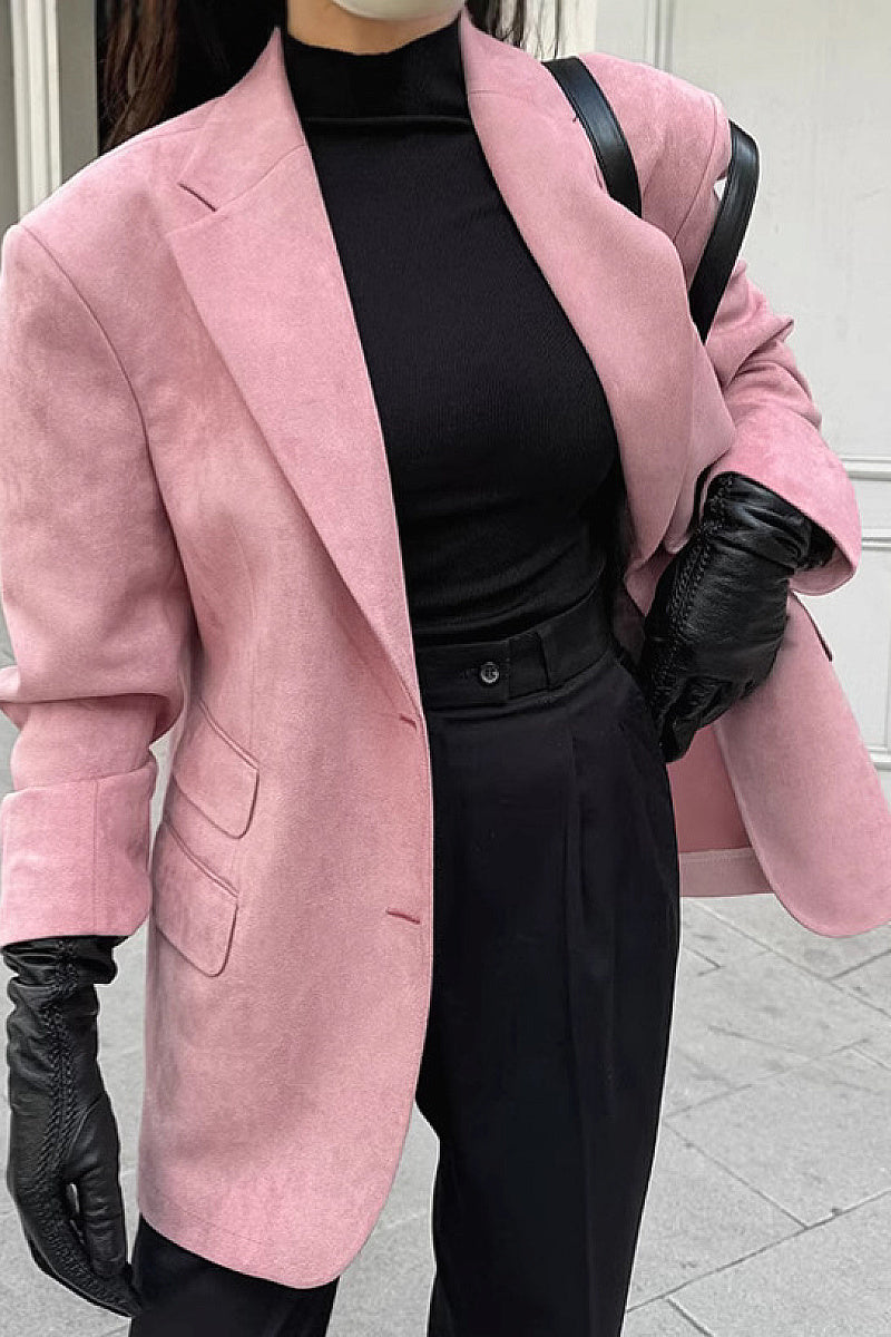Pink Loose Suede Casual Blazer for Women