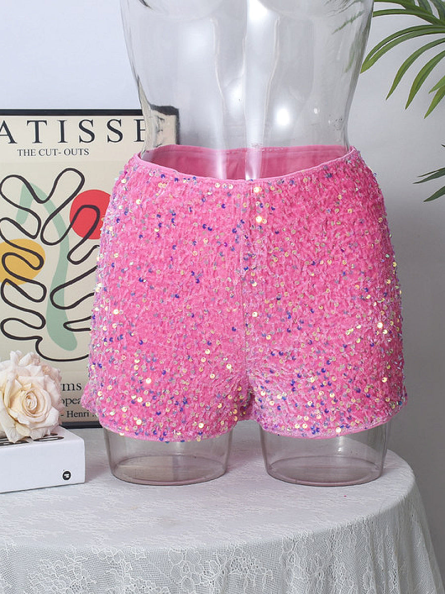 Leopard Print Sequin Women's Casual Shorts
