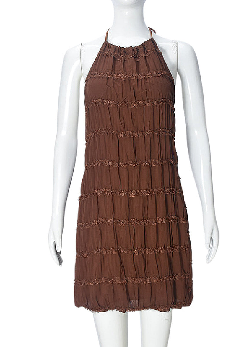 New Spring Summer Backless Ruffled Dress