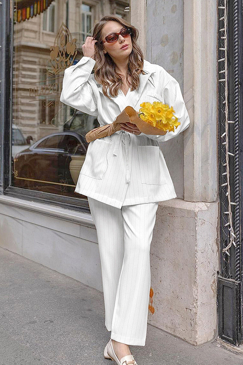 French Vintage Elegant Striped Suit Set for Women