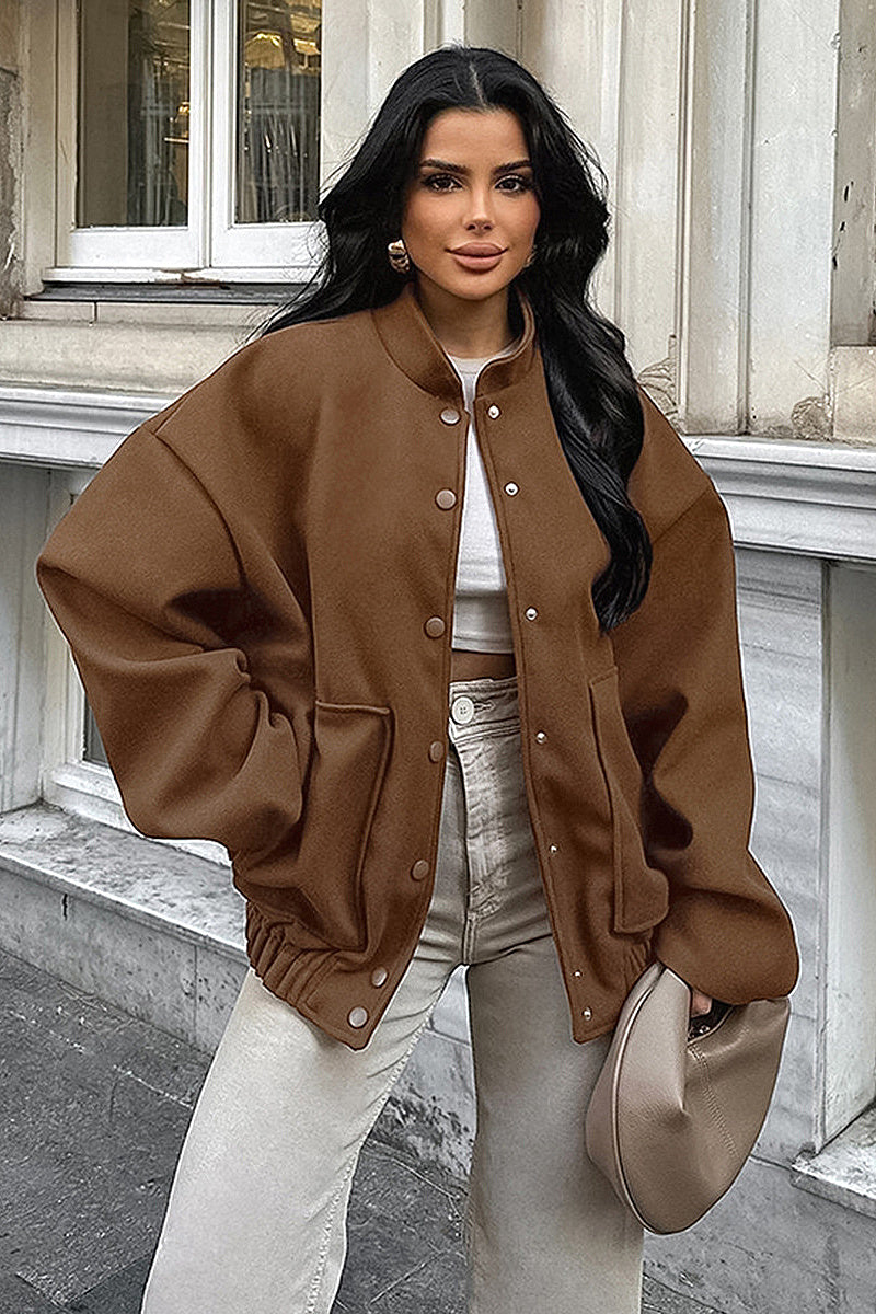 Stylish Brown Wool Blend Coat for Women