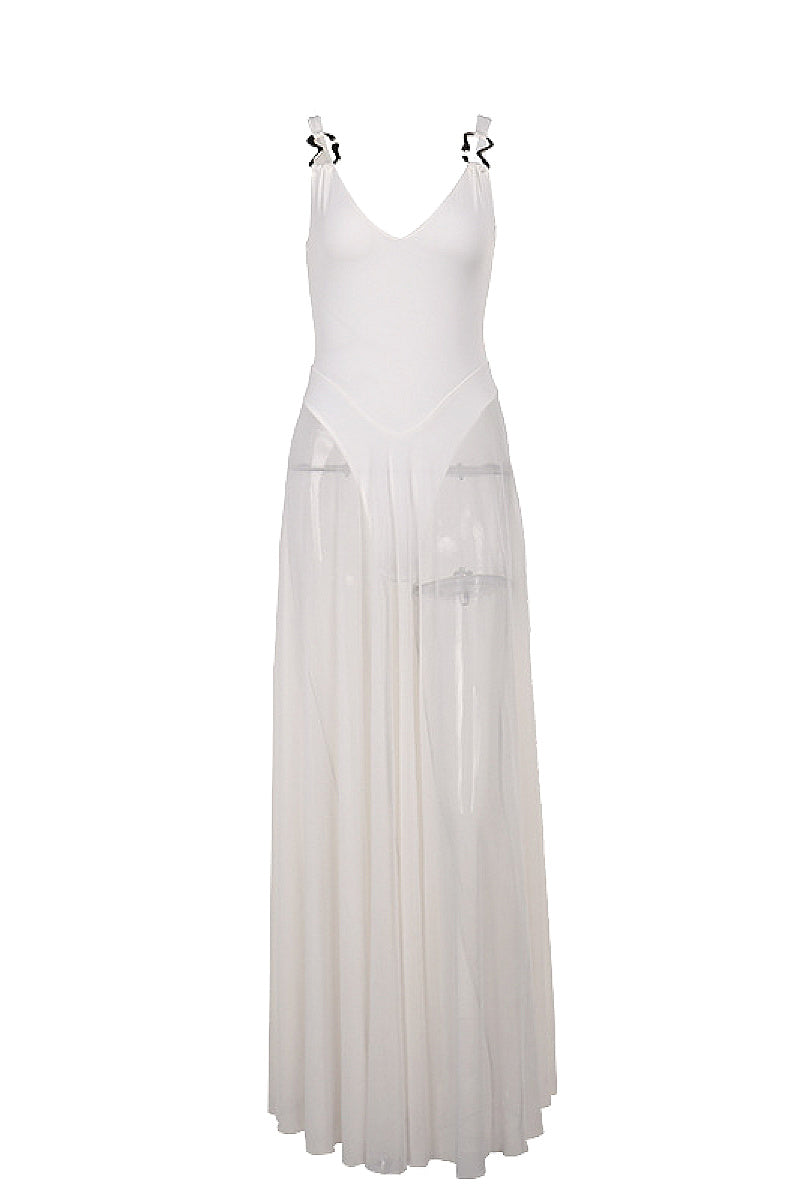 Elegant Long Dress with Sheer A-Line Design
