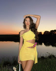 Asymmetrical Hollow Out Butterfly Decor Dress