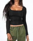 Women's Slim Fit Long Sleeve U-Neck Top