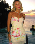 Spring Floral Print Strapless Bodycon Dress