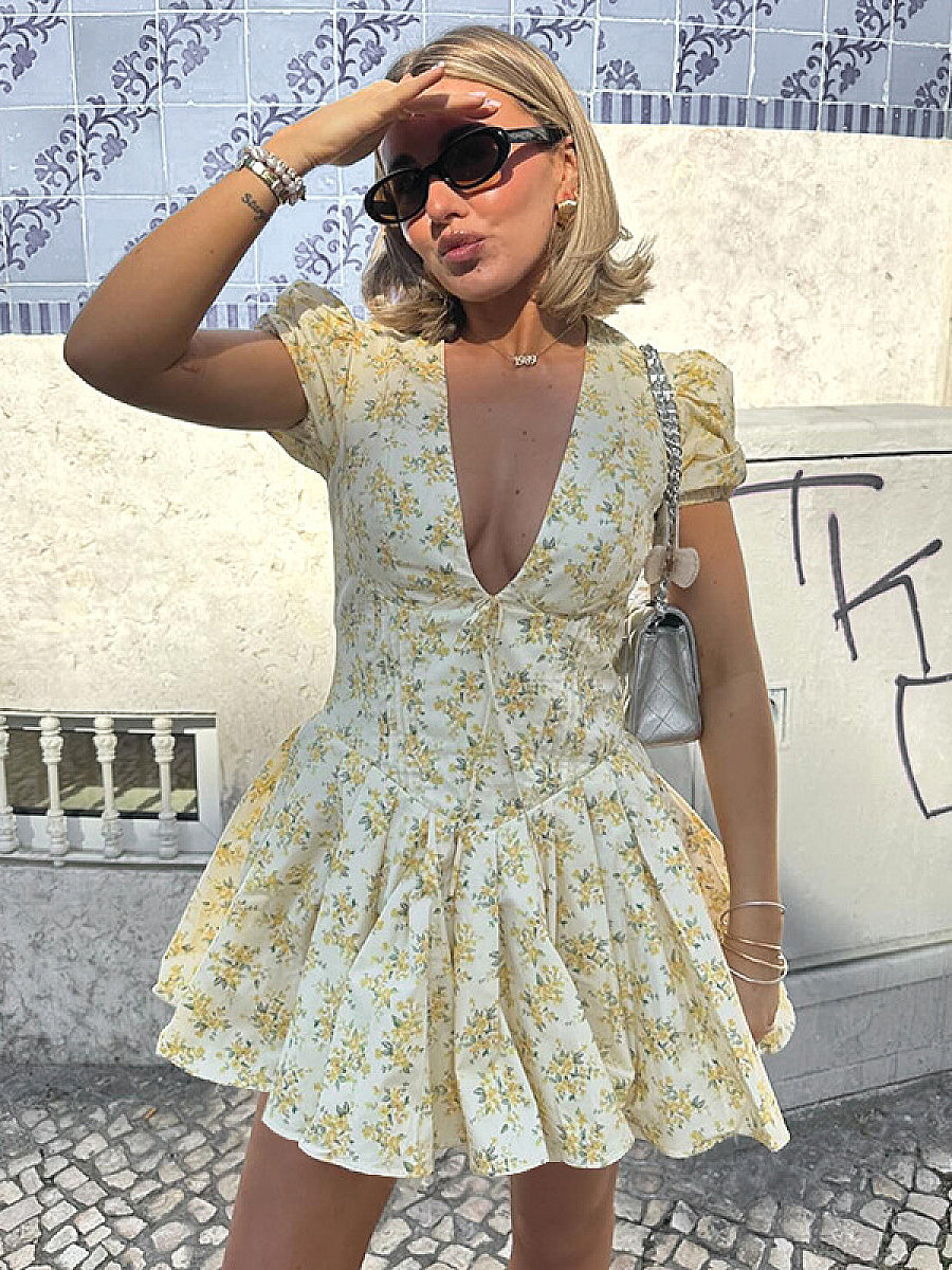 Fashion Floral V-Neck Dress for Summer