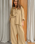 Casual Cotton Linen Khaki Shirt and Pants Set