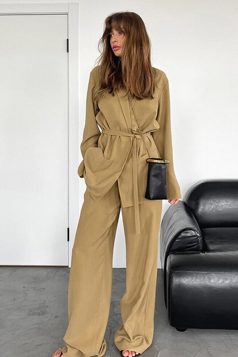 Casual Khaki Two-Piece Set for Women