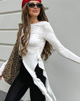 Irregular Design White Knit Top for Women