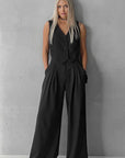 Spring Pink Sleeveless Vest and Wide Leg Pants Set