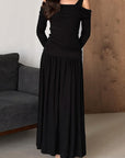 Chic Asymmetrical Shoulder Top and Long Skirt Set