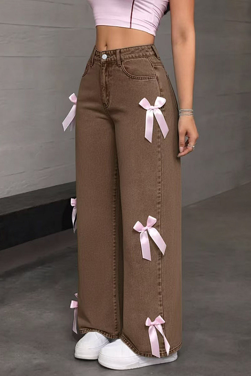 Y2K Butterfly Knot Denim Pants for Women