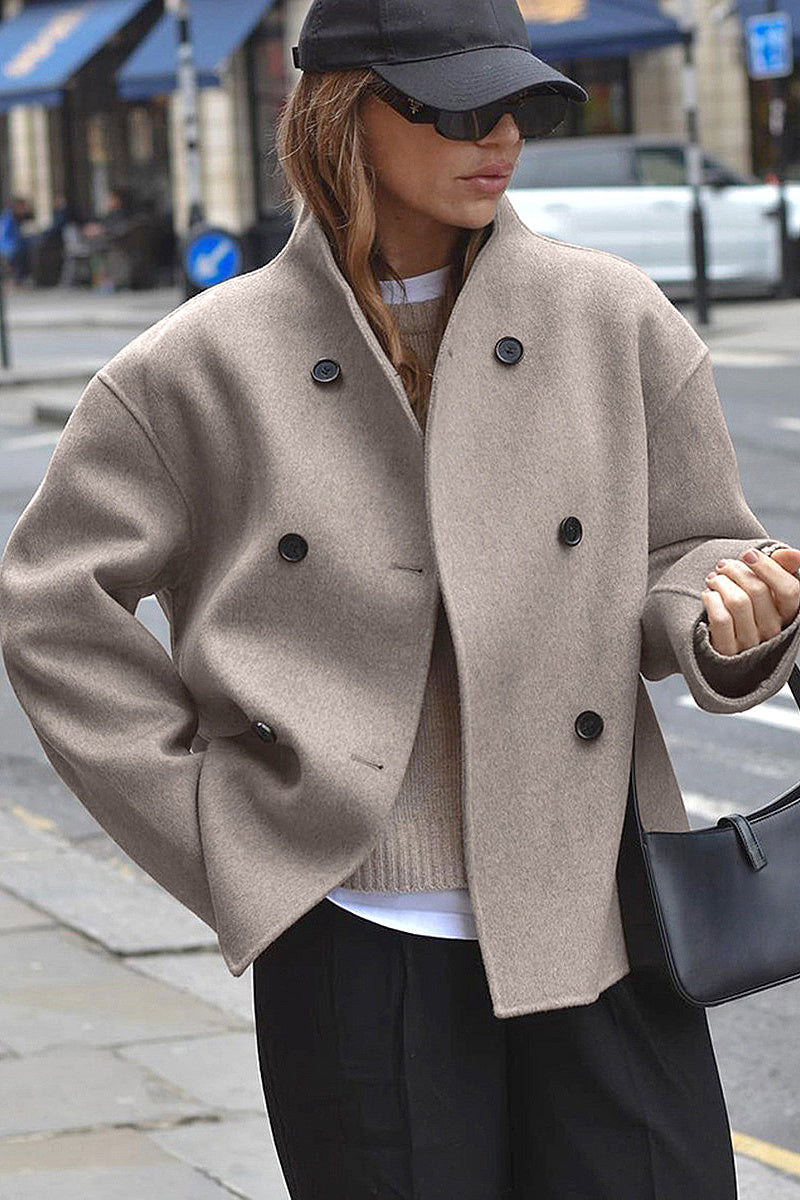 Stylish Brown Double-Breasted Wool Coat for Women