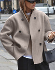 Stylish Brown Double-Breasted Wool Coat for Women