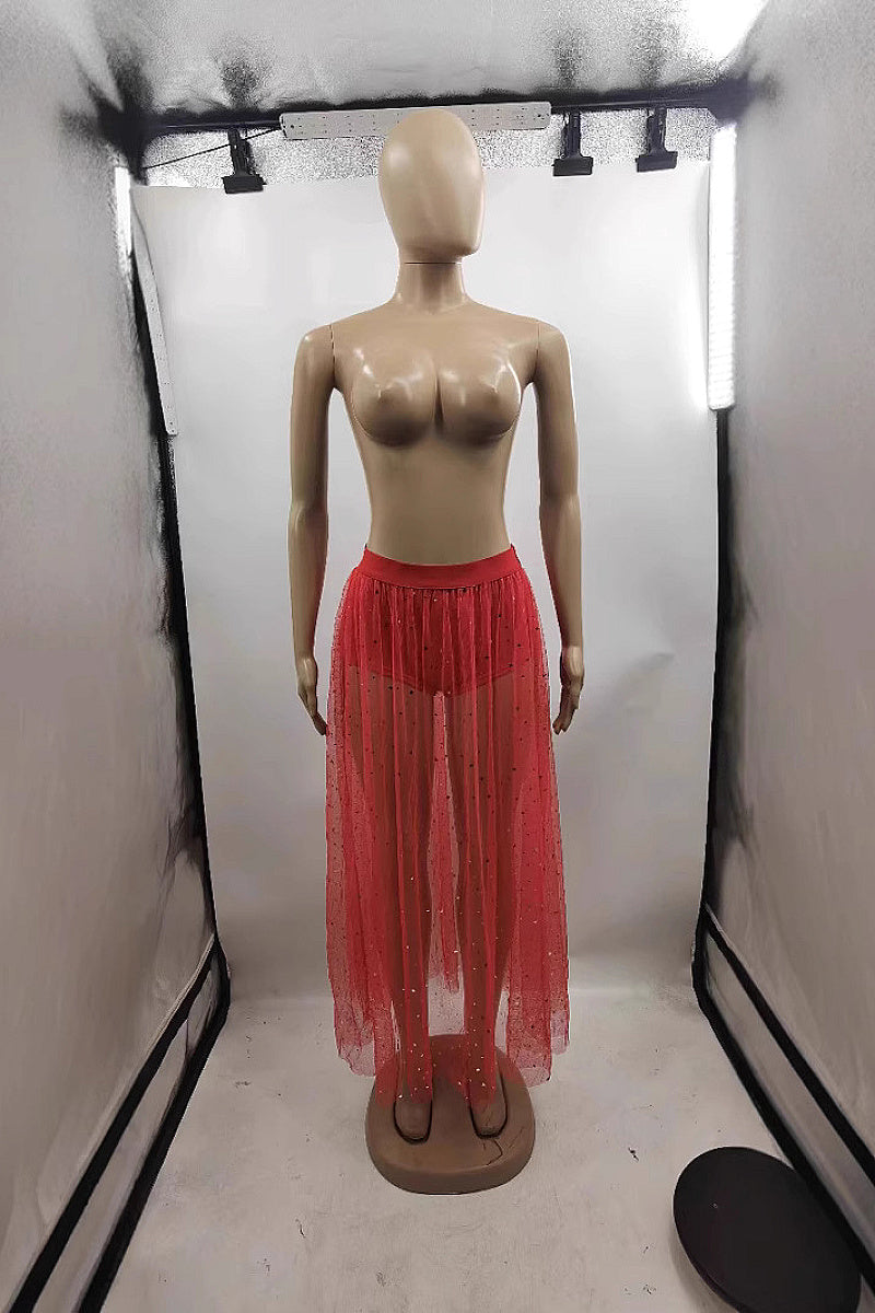 Sexy Sheer Pleated Skirt with Lace for Nightclub