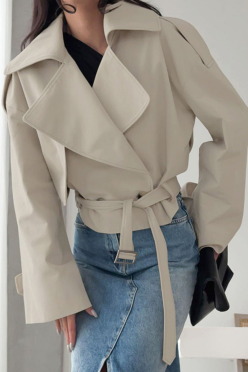 Chic Long Sleeve Tie Collar Coat for Women