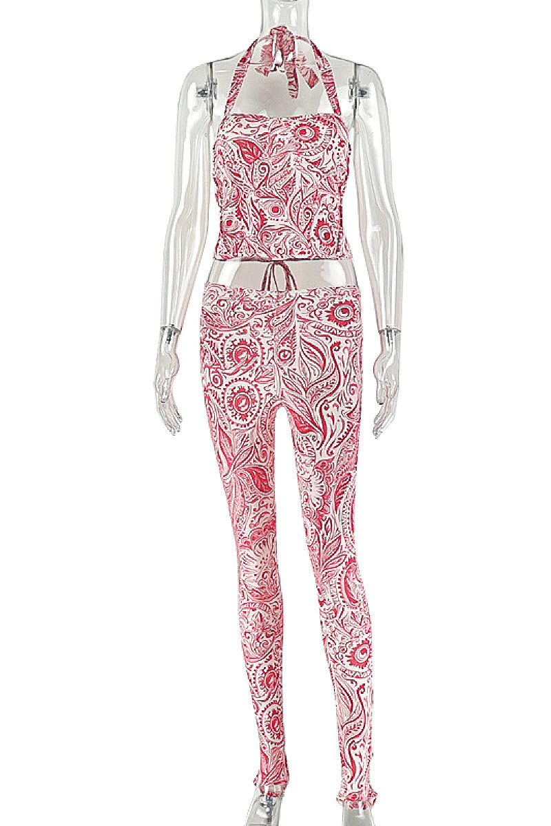 Trendy Printed Two-Piece Set with Backless Pants