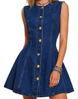 Women's Elegant Sleeveless Denim Dress with Pockets