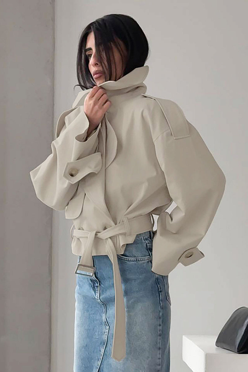 Chic Long Sleeve Tie Collar Coat for Women