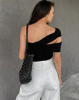 Stylish Asymmetrical Shoulder Knit T-Shirt for Women
