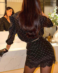 Fashionable Casual Dot V-Neck Set with Short Skirt