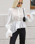 Asymmetrical Lace Shirt with Ruffle Hem