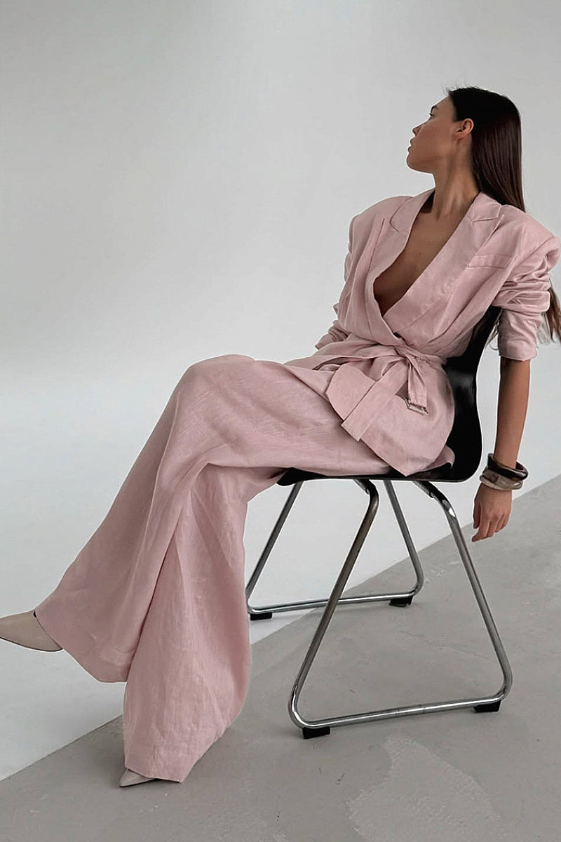 Stylish Cotton-Linen Suit Set for Commuting