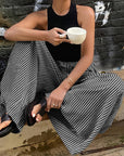 Trendy Striped Wide Leg Pants with Elastic Waist